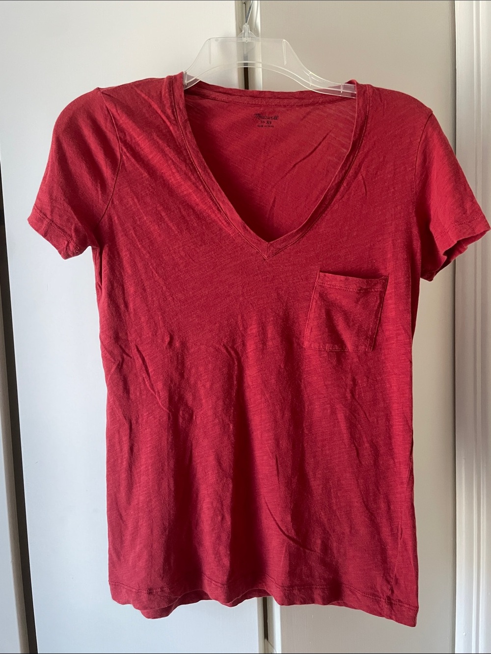 Madewell Red V-Neck Pocket Tee